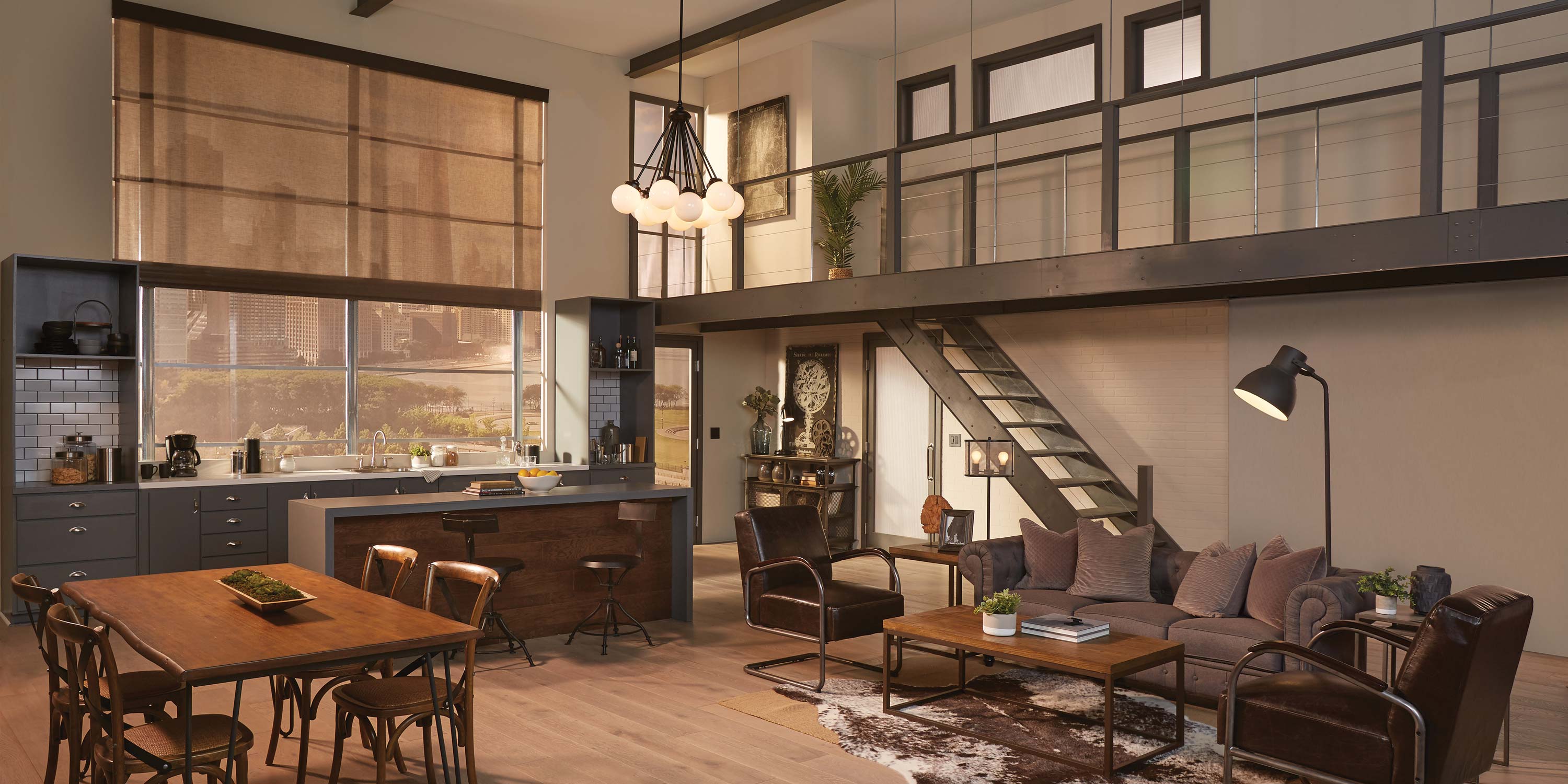 warm toned lutron technology in a home with brown accents