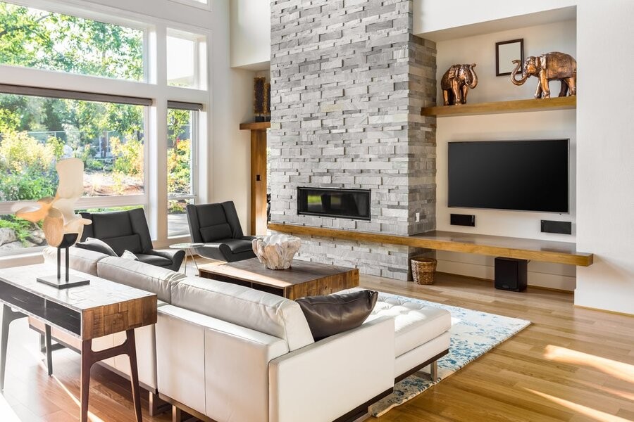 A living space featuring a variety of smart home solutions.